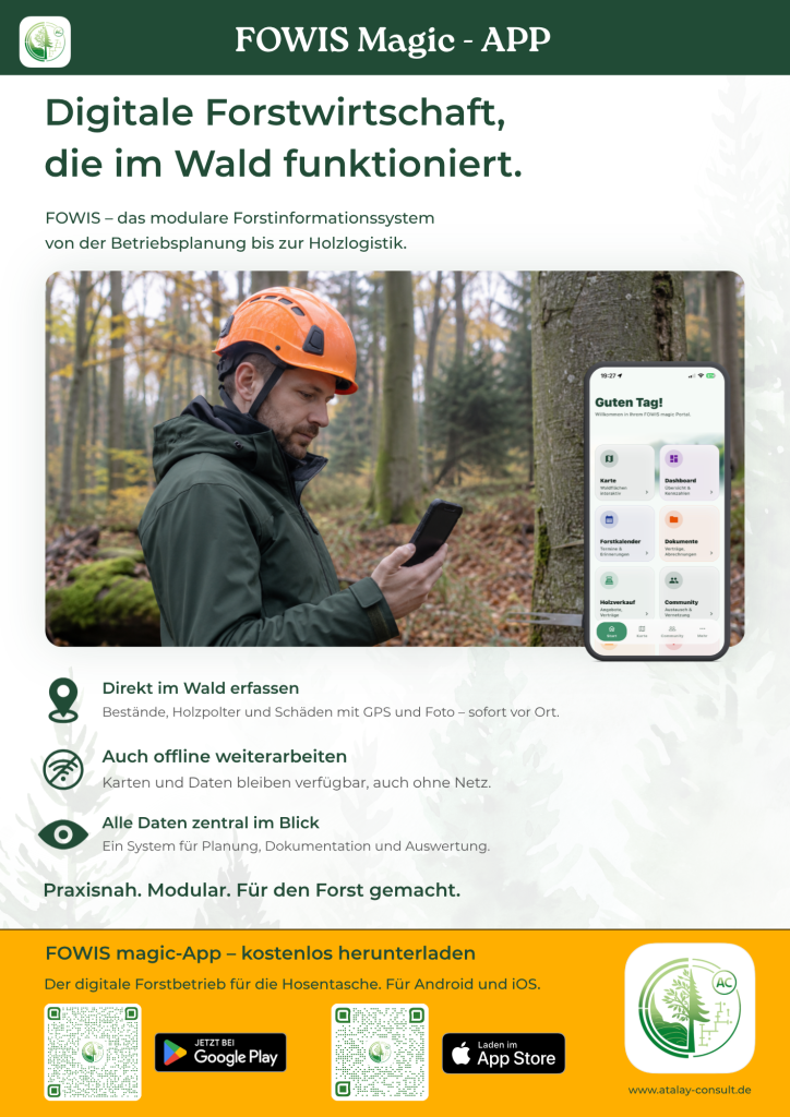 Digitale Forstwirtschaft, die im Wald funktioniert, Fowis Magic App